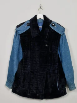 Women's Vintage Navy Fur & Denim Jacket M/L
