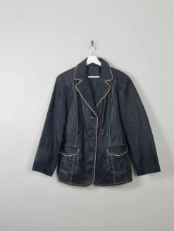 Women's Vintage Navy Leather Jacket L/XL