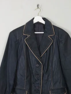 Women's Vintage Navy Leather Jacket L/XL