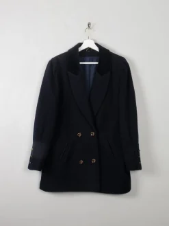 Women's Vintage Navy Short Coat With Velvet Trims S/M