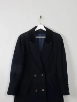 Women's Vintage Navy Short Coat With Velvet Trims S/M
