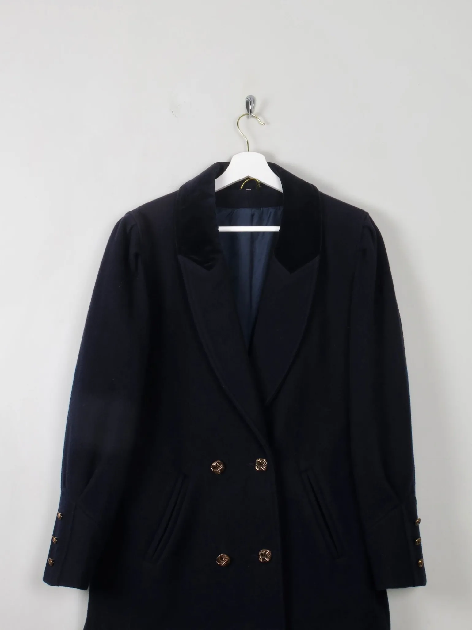 Women's Vintage Navy Short Coat With Velvet Trims S/M