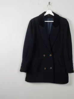 Women's Vintage Navy Short Coat With Velvet Trims S/M