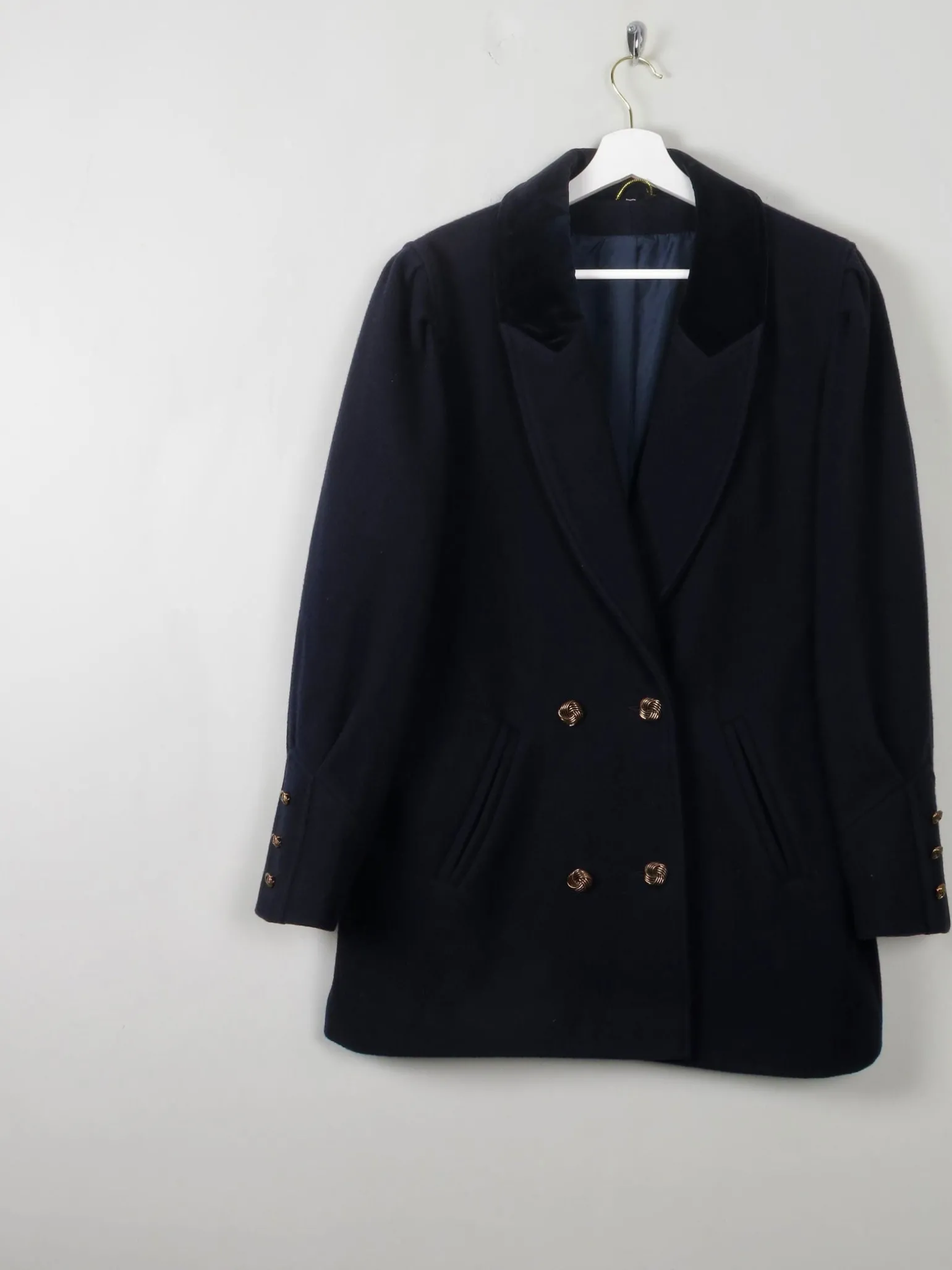 Women's Vintage Navy Short Coat With Velvet Trims S/M