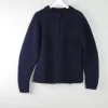 Women's Vintage Navy Wool Hand Knit Cardigan With Zip M