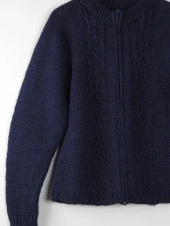 Women's Vintage Navy Wool Hand Knit Cardigan With Zip M