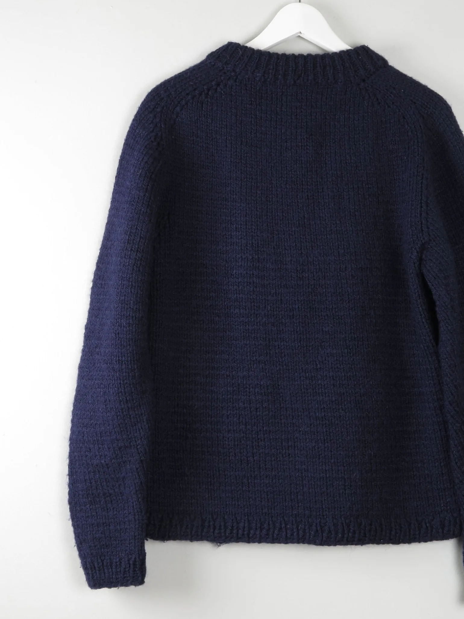 Women's Vintage Navy Wool Hand Knit Cardigan With Zip M