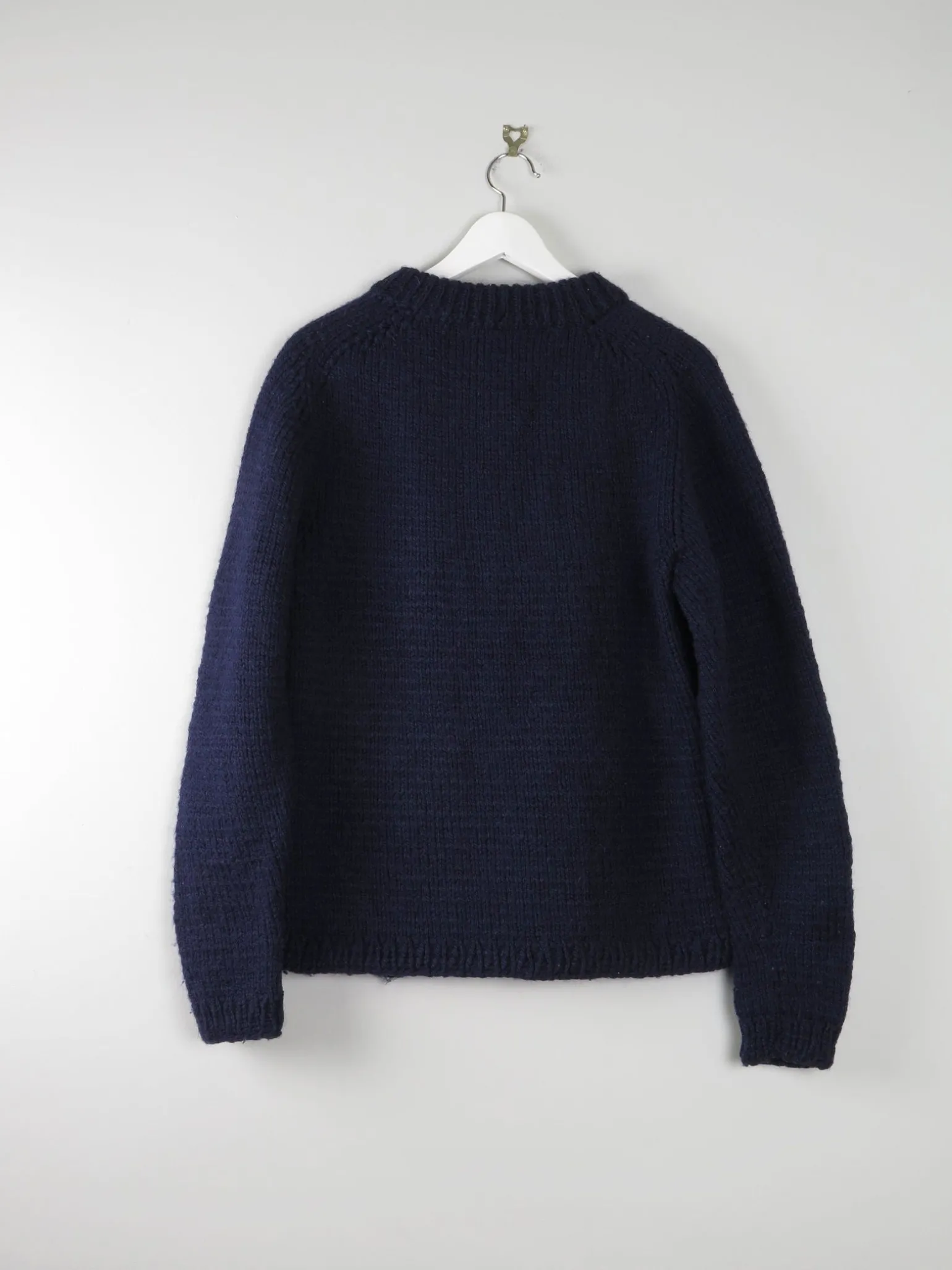 Women's Vintage Navy Wool Hand Knit Cardigan With Zip M