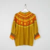 Women’s Vintage Orange/green/Yellow Smocked Top 1960s S/M