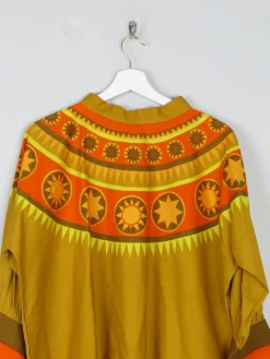 Women’s Vintage Orange/green/Yellow Smocked Top 1960s S/M