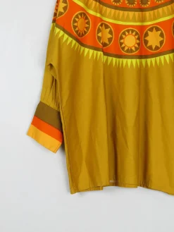 Women’s Vintage Orange/green/Yellow Smocked Top 1960s S/M