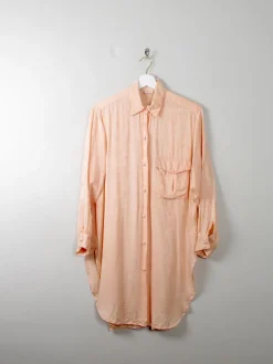 Women's Vintage Peach Silk Long Blouse S