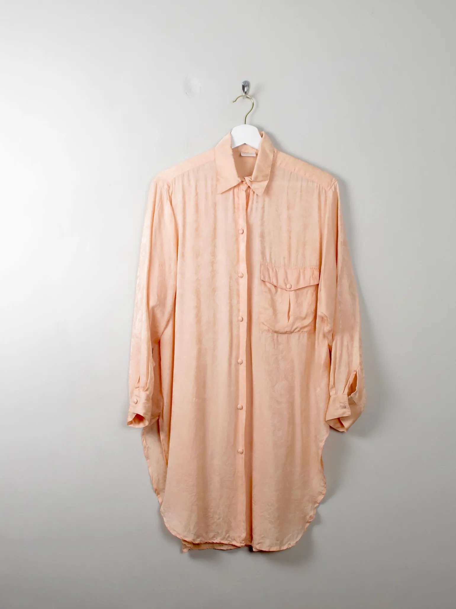 Women's Vintage Peach Silk Long Blouse S