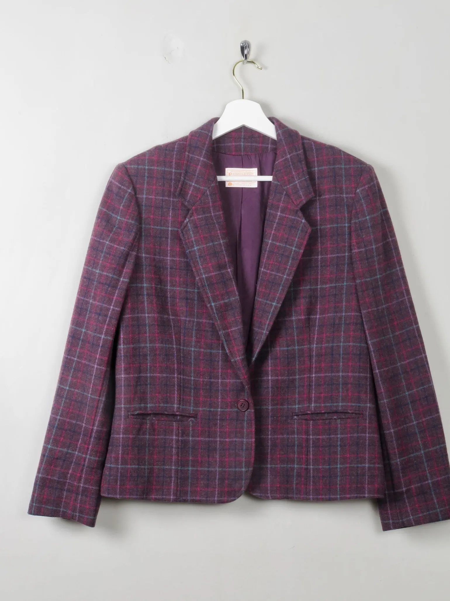 Women's Vintage Pendleton Plum Check Wool Jacket M