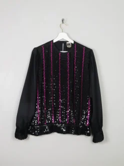 Women's Vintage Pink & Black Sequin Top M/L