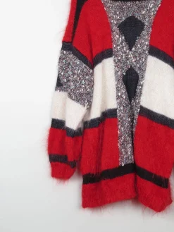 Women's Vintage Red Mohair Patchwork Hand-knit Jumper M/L