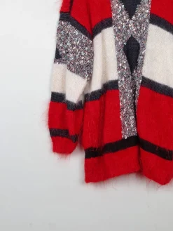 Women's Vintage Red Mohair Patchwork Hand-knit Jumper M/L
