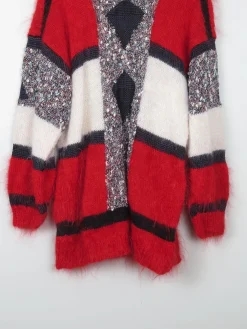 Women's Vintage Red Mohair Patchwork Hand-knit Jumper M/L