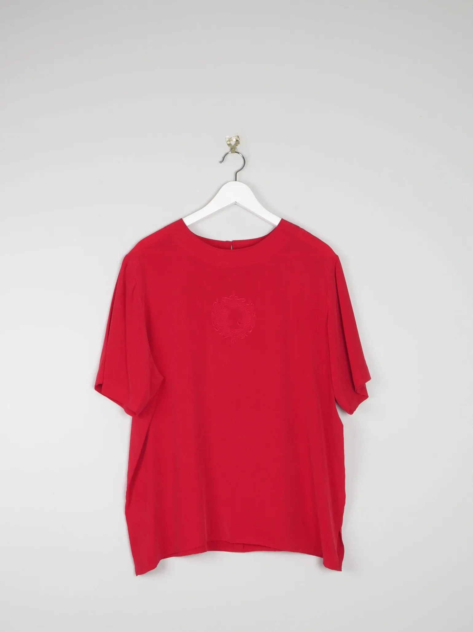 Women’s Vintage Red Silk Tshirt Blouse L