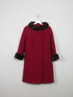 Women's Vintage Red Tweed Coat With Mink Trims S/M