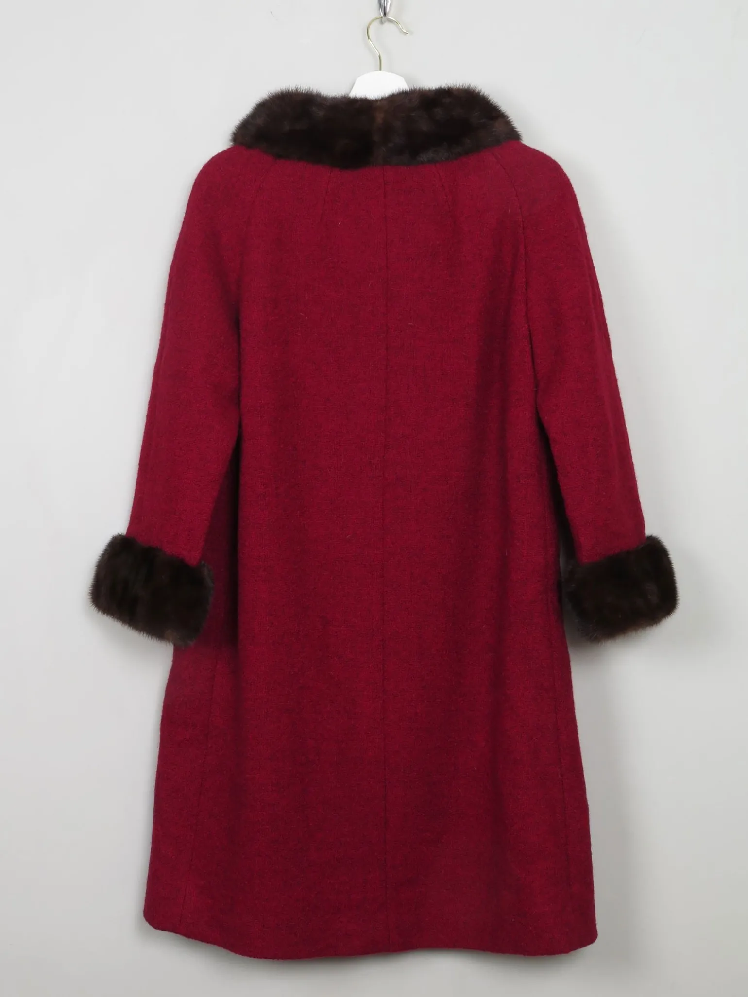Women's Vintage Red Tweed Coat With Mink Trims S/M