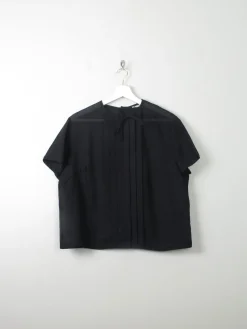 Women's Vintage 1960s Black Blouse With Pleats L/XL