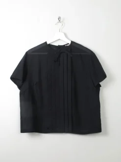 Women's Vintage 1960s Black Blouse With Pleats  L/XL