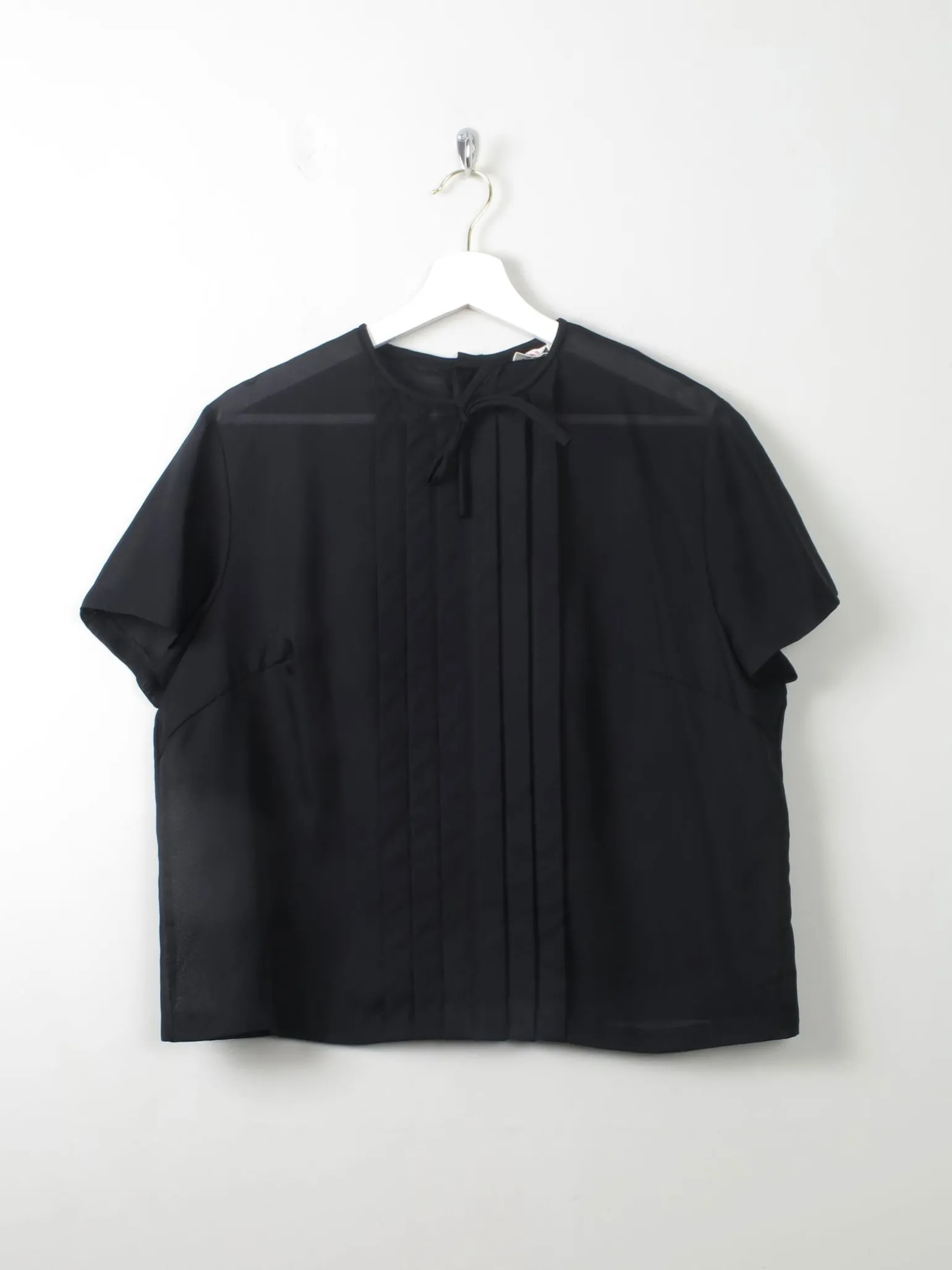 Women's Vintage 1960s Black Blouse With Pleats L/XL
