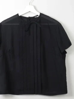Women's Vintage 1960s Black Blouse With Pleats L/XL