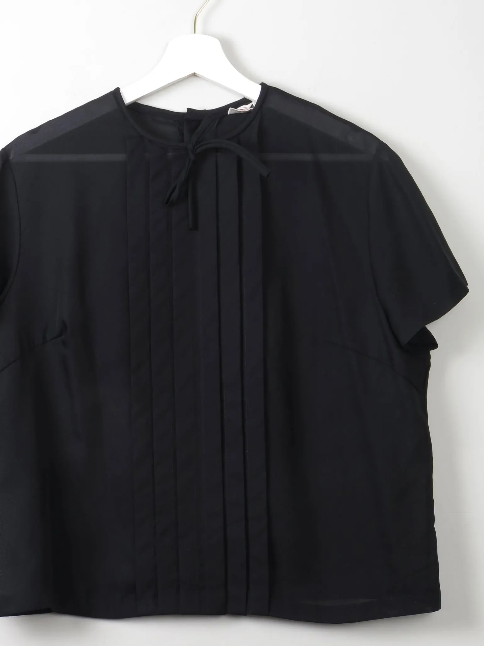Women's Vintage 1960s Black Blouse With Pleats L/XL