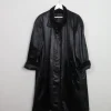 Women's Vintage Satin Black Swing Coat L