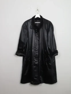 Women's Vintage Satin Black Swing Coat L
