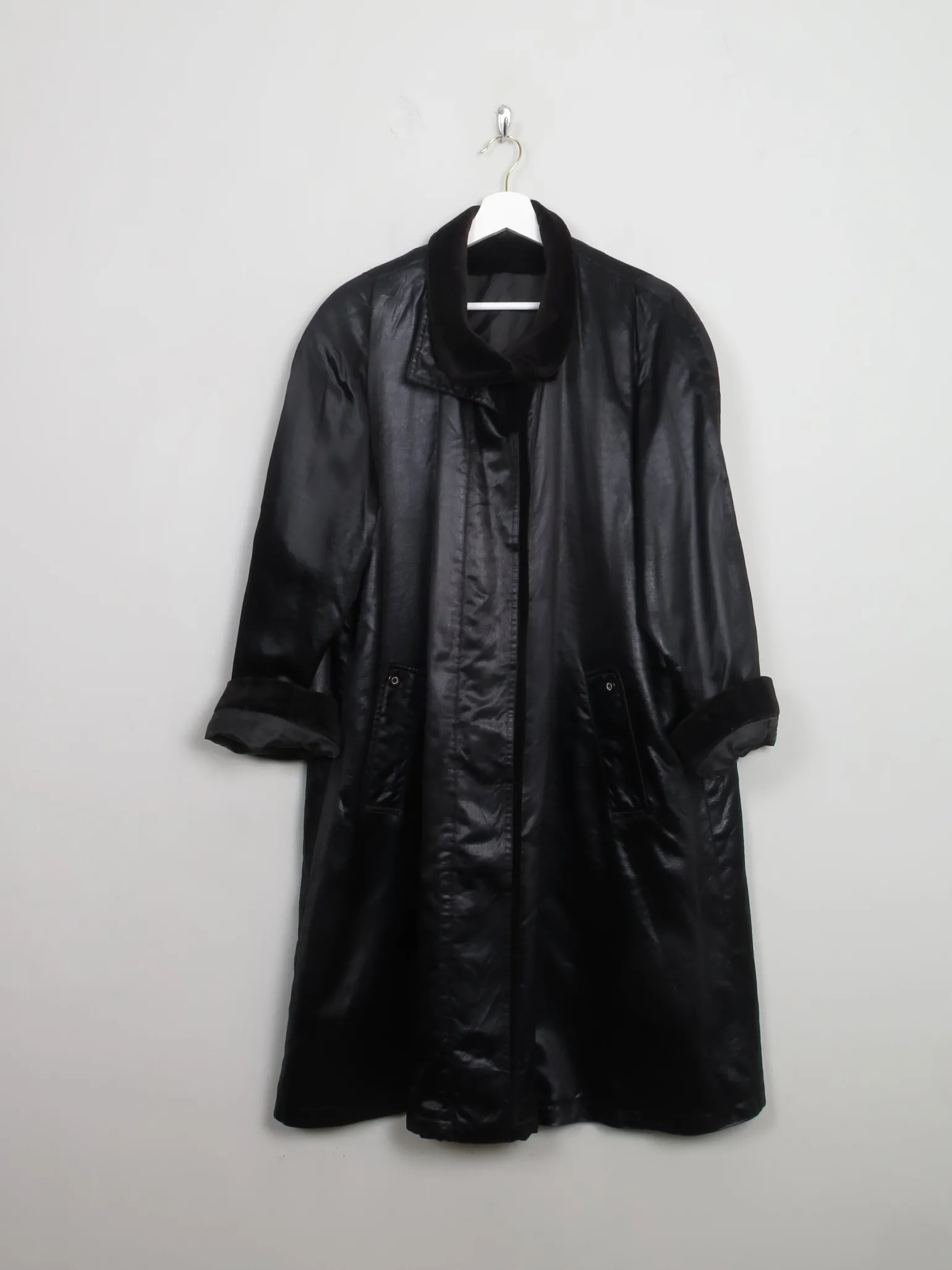 Women's Vintage Satin Black Swing Coat L