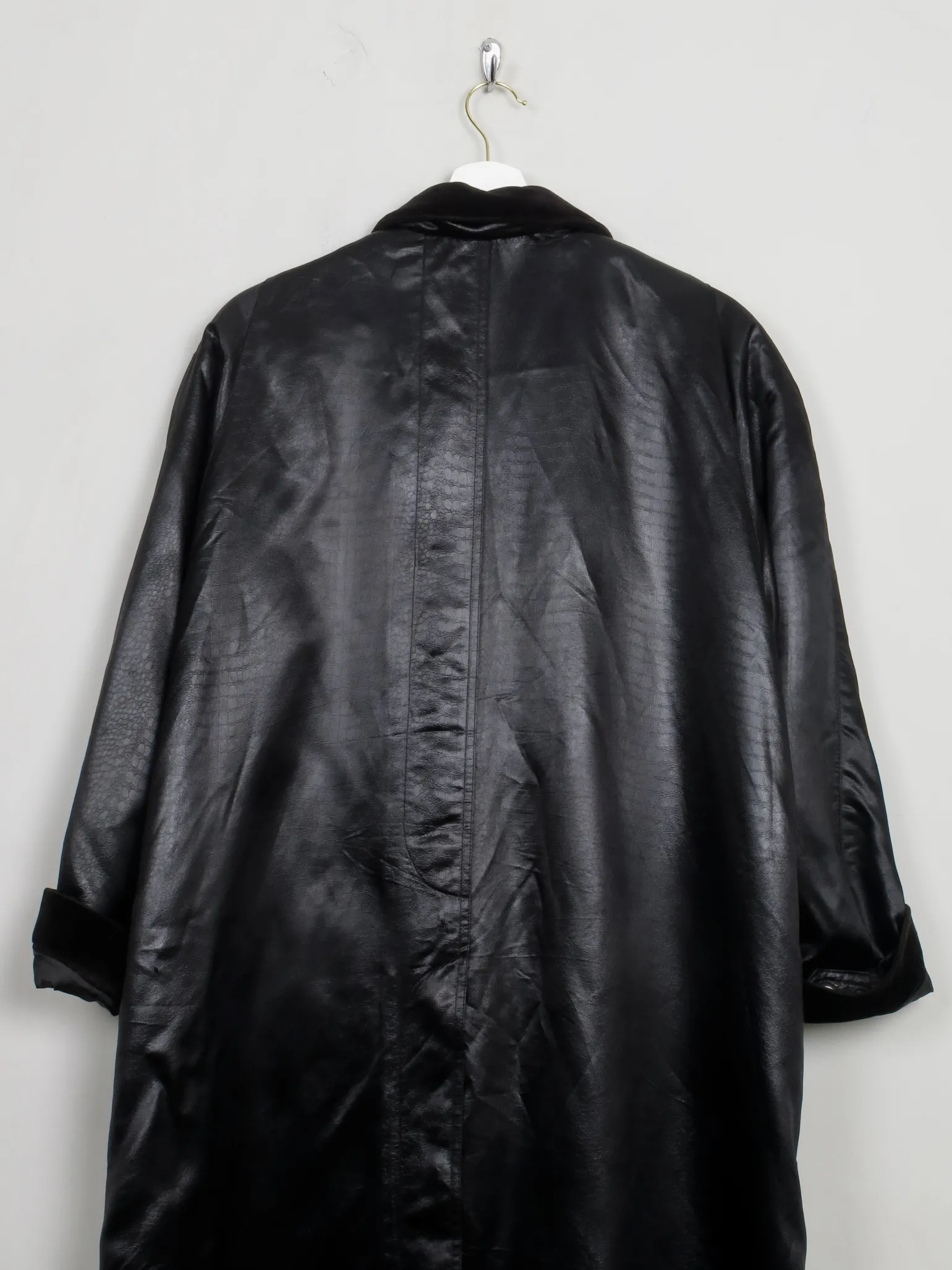 Women's Vintage Satin Black Swing Coat L