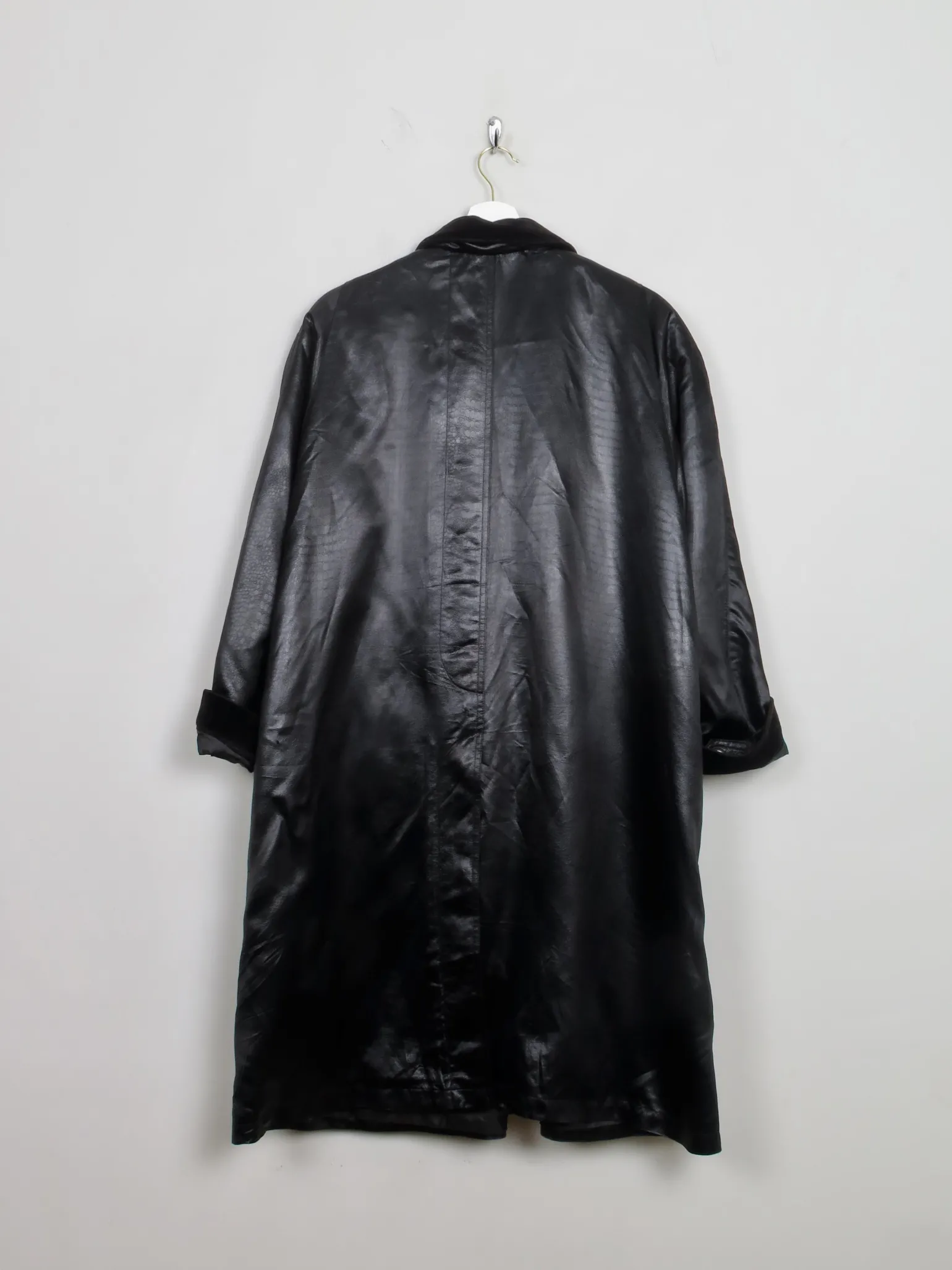 Women's Vintage Satin Black Swing Coat L