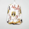 Women's Vintage Satin Printed Blouse With Collar S-L