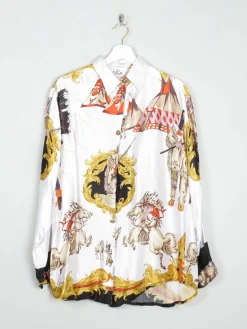 Women's Vintage Satin Printed Blouse With Collar S-L