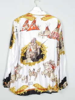 Women's Vintage Satin Printed Blouse With Collar S-L