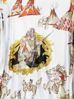 Women's Vintage Satin Printed Blouse With Collar S-L