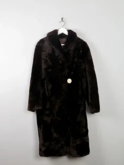 Women's Vintage Sheepskin Furry Brown Coat S/M