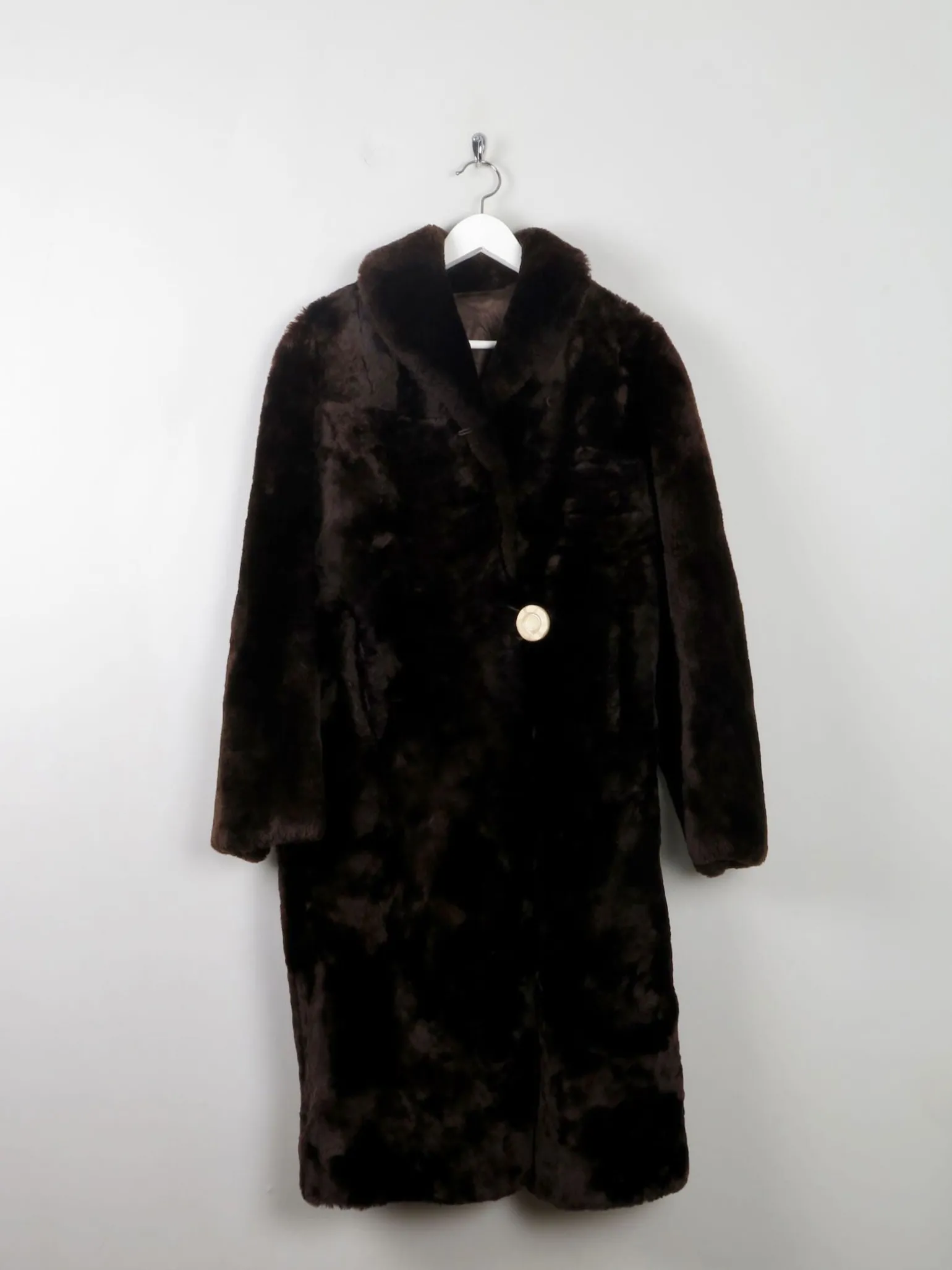 Women's Vintage Sheepskin Furry Brown Coat S/M