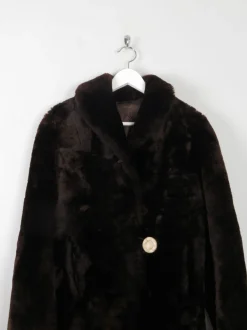 Women's Vintage Sheepskin Furry Brown Coat S/M