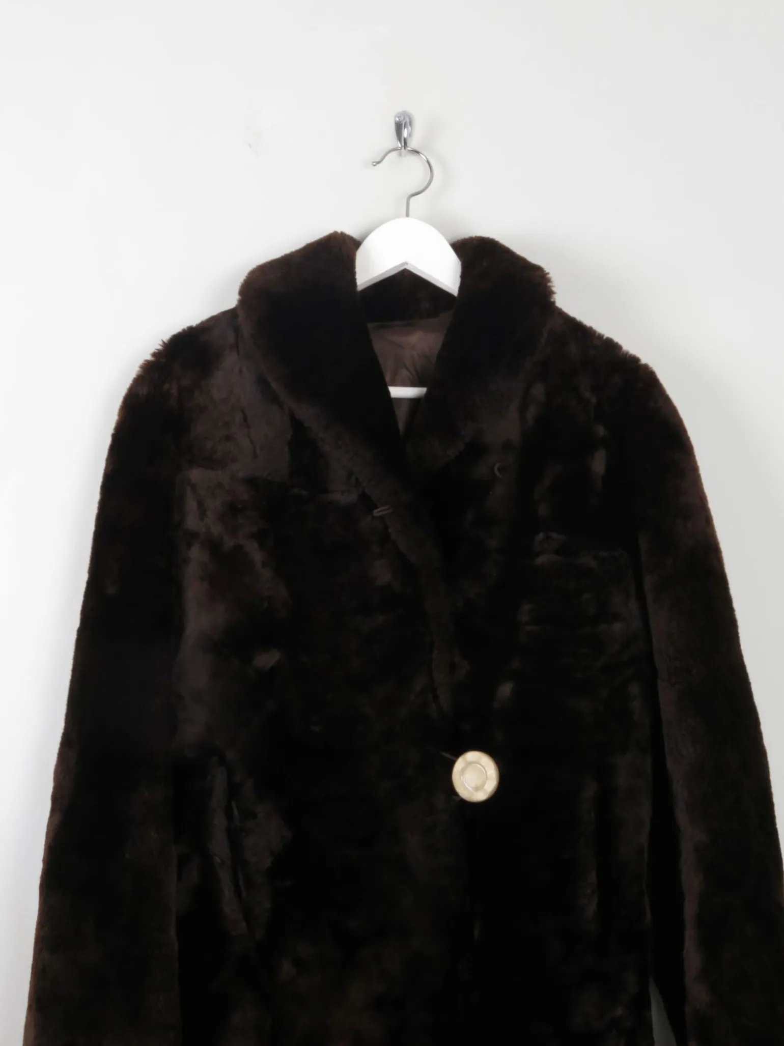 Women's Vintage Sheepskin Furry Brown Coat S/M