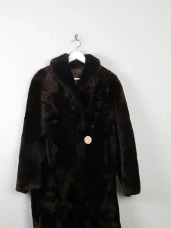 Women's Vintage Sheepskin Furry Brown Coat S/M
