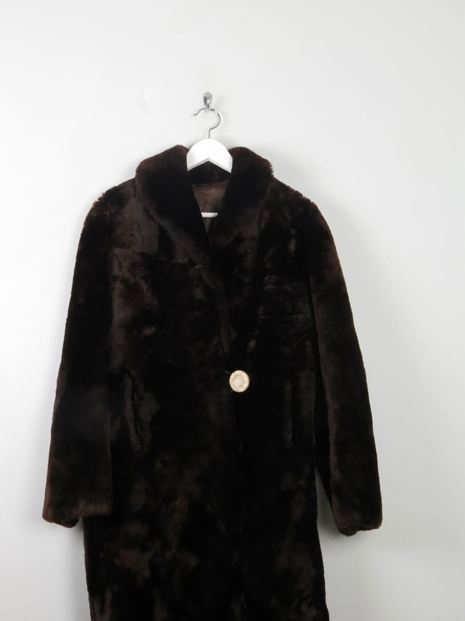 Women's Vintage Sheepskin Furry Brown Coat S/M