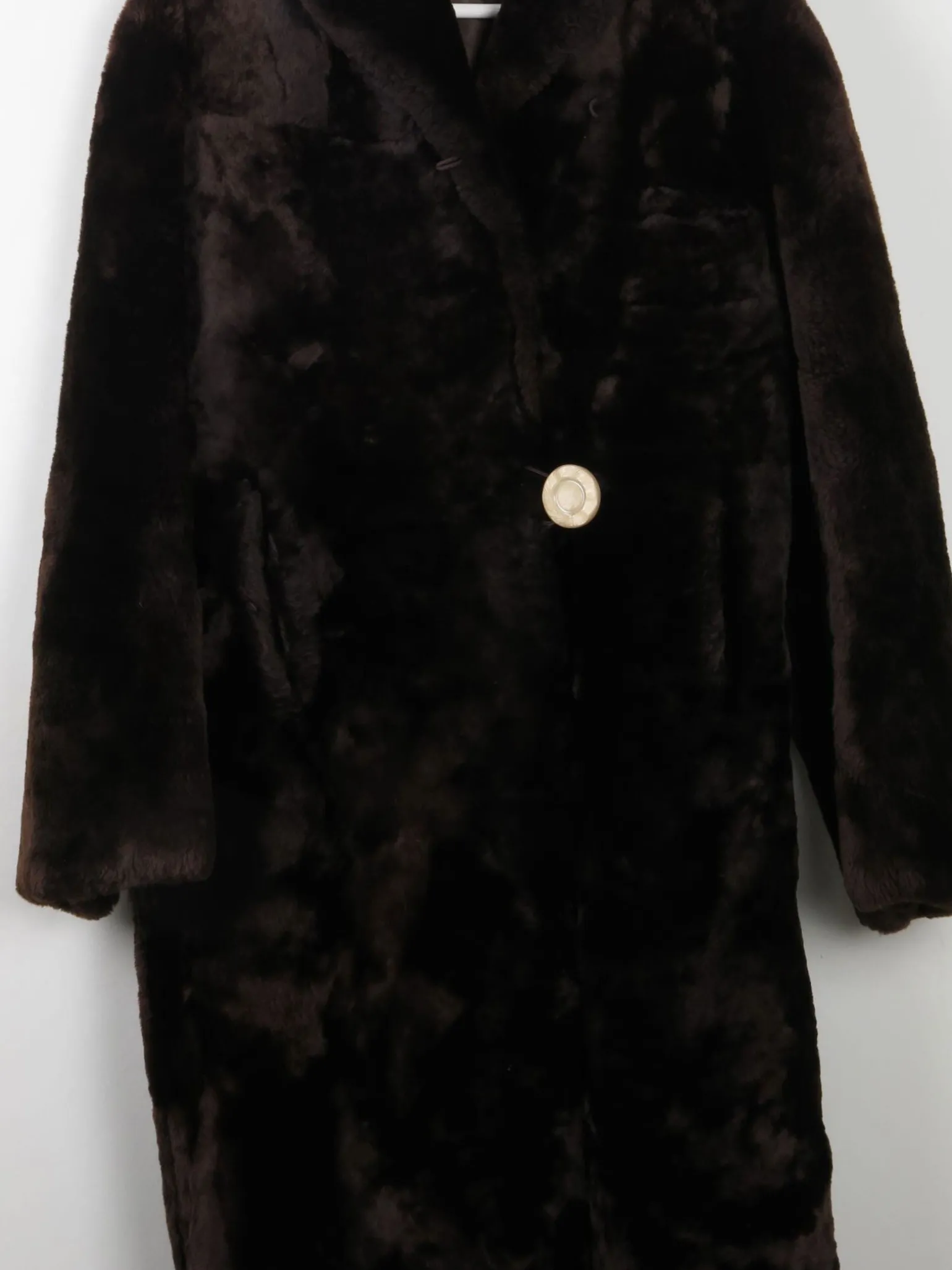 Women's Vintage Sheepskin Furry Brown Coat S/M