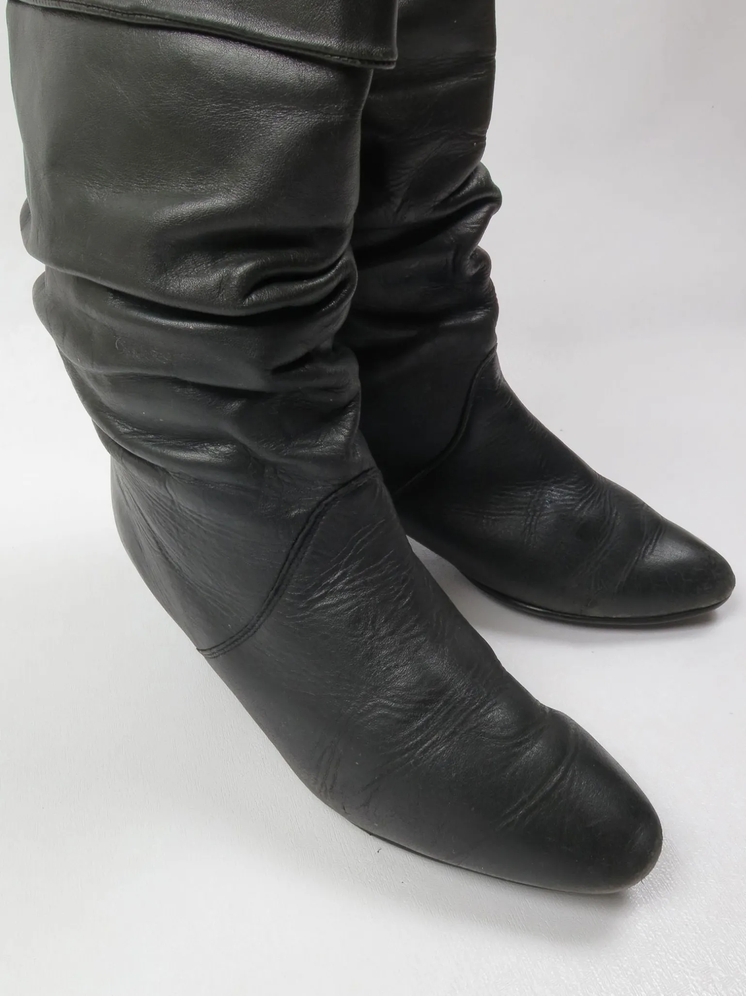 Women's Vintage Short Black Leather Boots 39/6