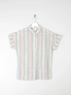 Women's Vintage Short Sleeve Striped Blouse 10/12