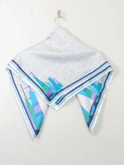 Women's Vintage Silk Square Scarf With Boats