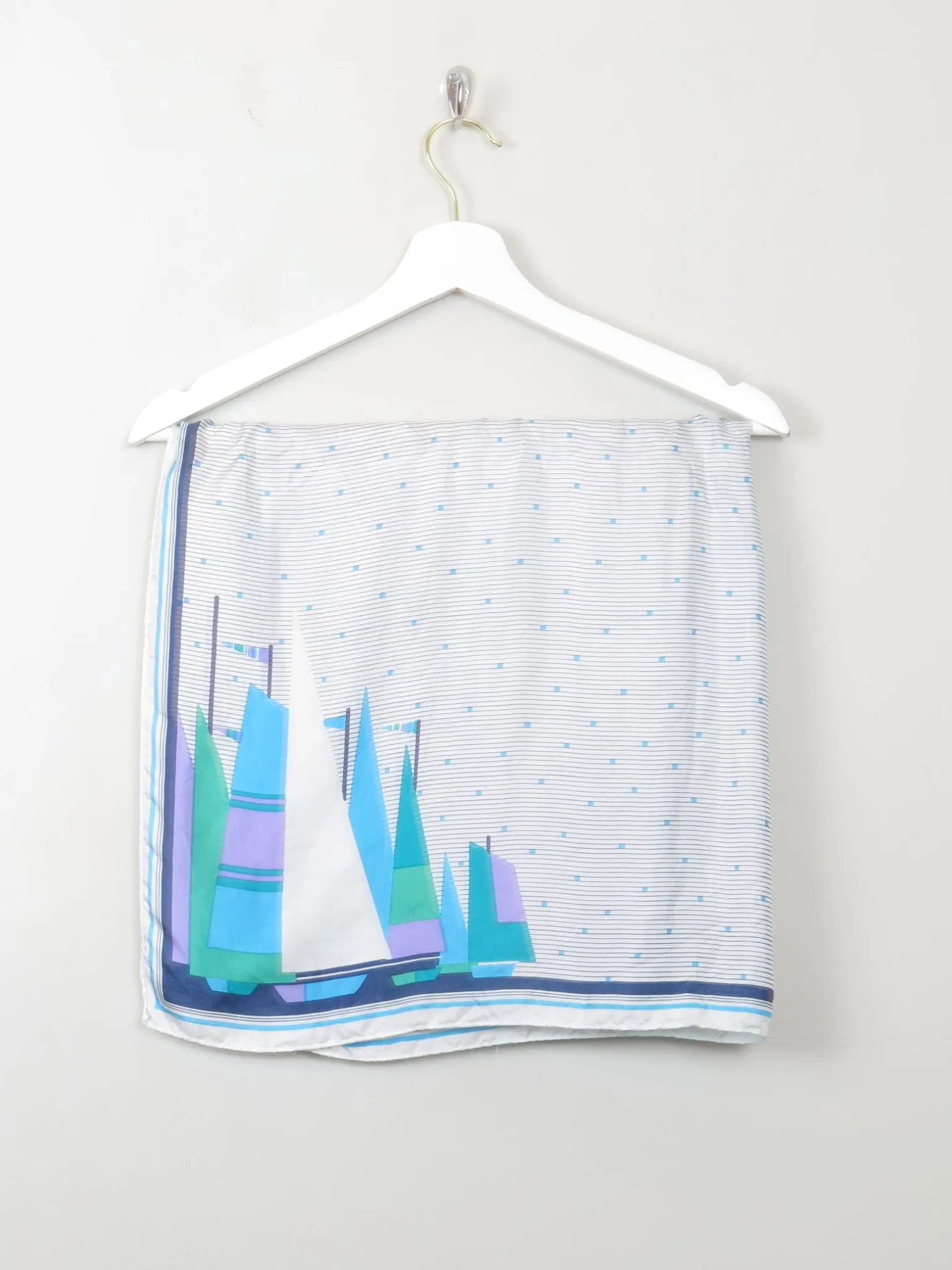 Women's Vintage Silk Square Scarf With Boats